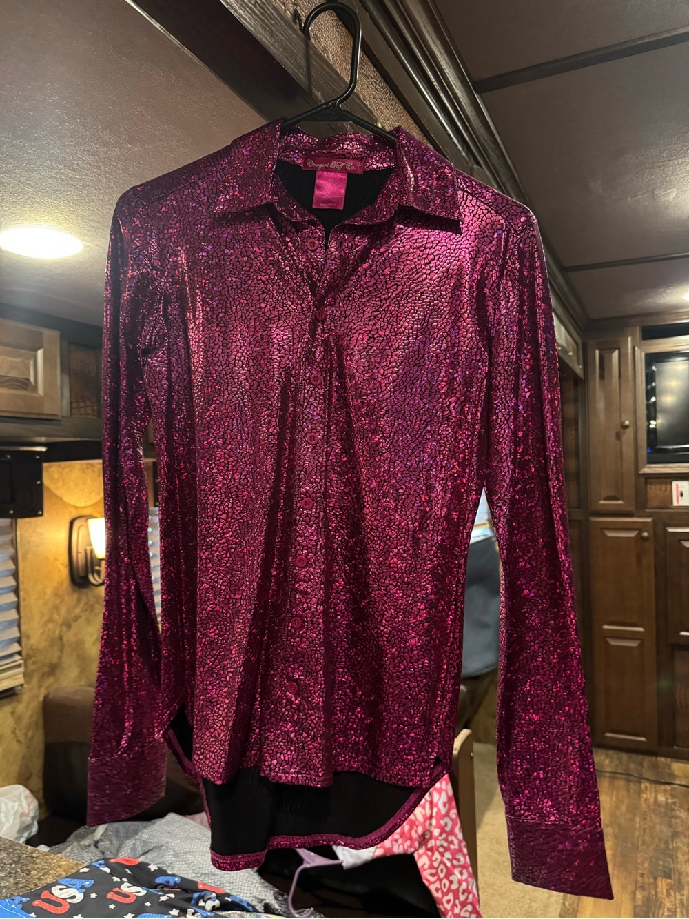Cowgirl Tuff Metallic Magenta Button-Up Shirt
